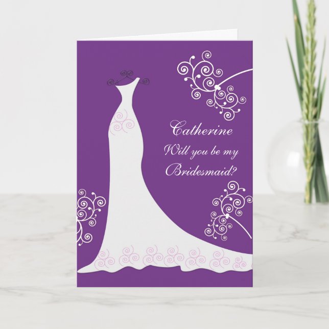 Invitación vestido boda, giros en la dama de honor morada (Anverso)
