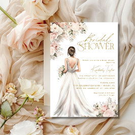 Invitación Vestido boda Gown Brunette Floral Bridal Shower