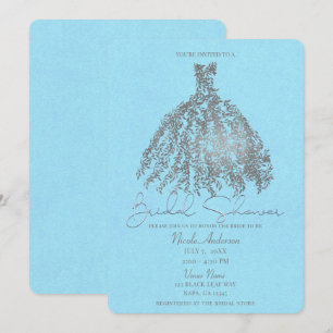 Invitación Vestido Botánico de Azul Claro y Plata para Bridal