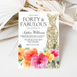 Invitación Vestido botánico de oro floral 40 Fiesta de cumple<br><div class="desc">Vestido botánico de oro floral 40º cumpleaños fiesta invitación Ver colección coincidente en Nicho y Nest Store Muchas gracias</div>