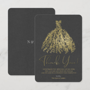 Invitación Vestido Botánico Dorado y Gris Oscuro Gracias