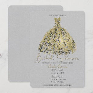 Invitación Vestido Botánico Gris Natural y Dorado para Bridal