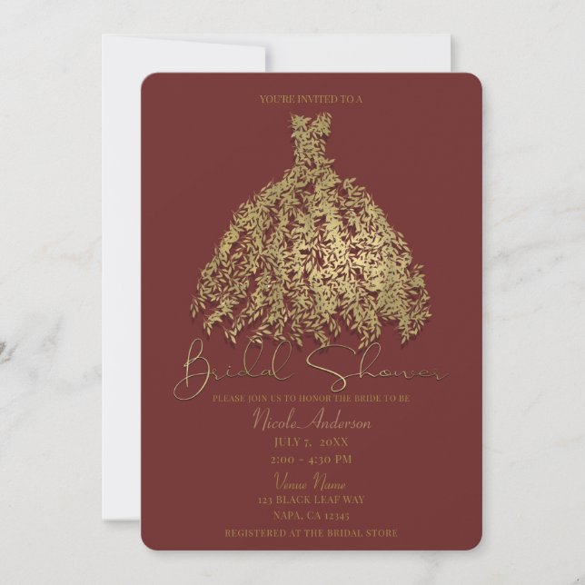 Invitación Vestido Botánico Rústico Cinnamon Gold para Llamad (Anverso)