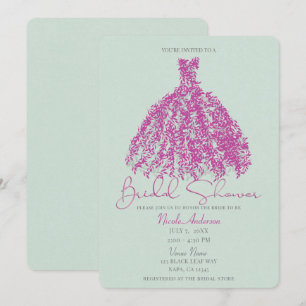 Invitación Vestido Botánico Vintage Rosa y Verde Regalo de Bo