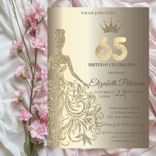 Invitación Vestido Brillante, Champán Diamantes Cumpleaños 65