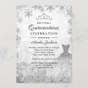 Invitación Vestido Brillante Copos de Nieve Quinceañera de In