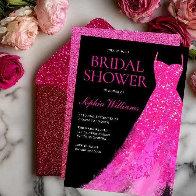 Invitación Vestido brillante rosa caliente ducha de novia (Subido por el creador)