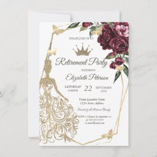 Invitación Vestido Brillante, Rosas Mariposa Burgundy Jubilac