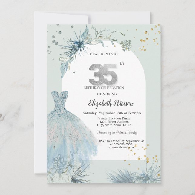 Invitación Vestido Chic Invierno Cumpleaños 35 (Anverso)