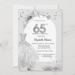 Invitación Vestido Chic Invierno Gris Cumpleaños 65