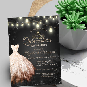 Invitación Vestido Chic, Luces de Cadena de Tiara Quinceañera