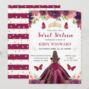 Invitación Vestido Ciruela Morena Princesa Dulces 16