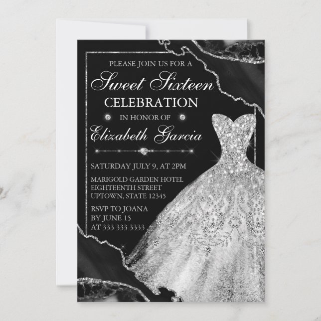 Invitación Vestido color agua blanco y Purpurina agate dulce  (Anverso)