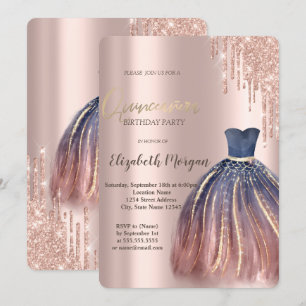 Invitación Vestido Colorido Chic, Gotear Rosa Dorado Quincean