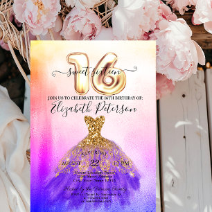 Invitación Vestido Colorido Confeti Ombre Dulces 16 