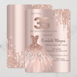 Invitación Vestido con gotas de purpurina de oro rosa para fi