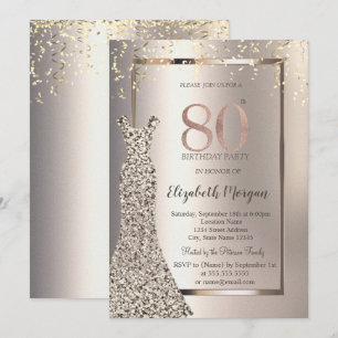 Invitación Vestido con Lentejuelas Confeti Marfil Cumpleaños