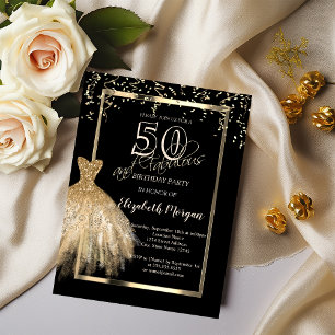 Invitación Vestido con lentejuelas de purpurina dorada Cumple