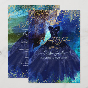 Invitación Vestido de acuarela azul marino turquesa para Swee