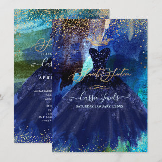 Invitación Vestido de acuarela azul marino turquesa para Swee