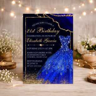 Invitación Vestido de Acuarela Azul y Cumpleaños 21 con Ágata