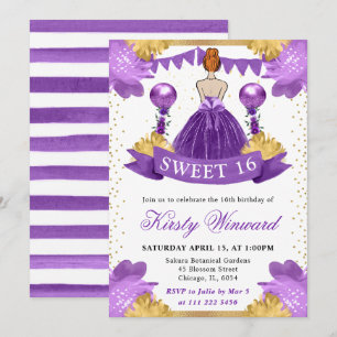 Invitación Vestido de acuarela Princesa de pelo rojo Dulces 1