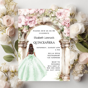 Invitación Vestido de arco de flores de color rosa verde Quin