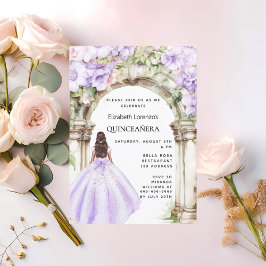Invitación Vestido de arco de flores de lavanda Quinceanera