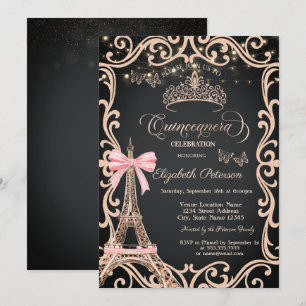 Invitación Vestido de arco de la Torre Eiffel Mariposa brillo