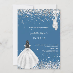 Invitación Vestido de bailarina azul blanco Sweet 16 código Q