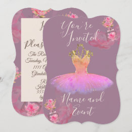 Invitación Vestido de bailarina de gasa lavanda violeta dorad