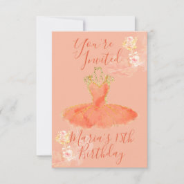 Invitación Vestido de bailarina de oro rosa melocotón Floral 