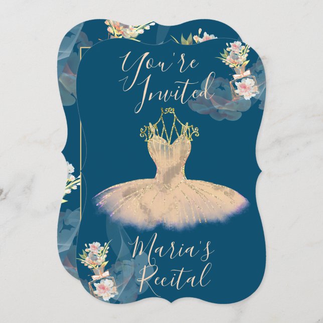 Invitación Vestido de bailarina de oro rosa y gasa con perfum (Anverso / Reverso)