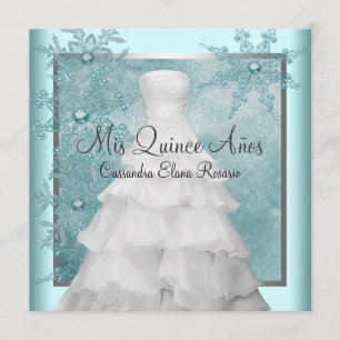Invitación Vestido de Baile Azul Teal de Invierno Copos de Ni