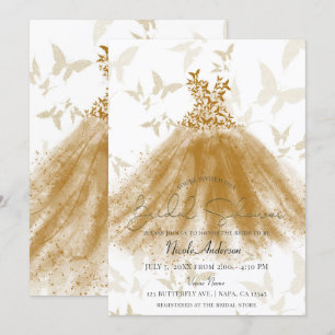 Invitación Vestido de Baile de Mariposa con Brillo Dorado par