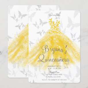 Invitación Vestido de Baile de Mariposa de Plata Amarilla par