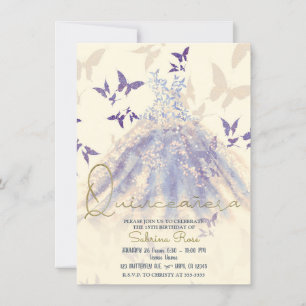 Invitación Vestido de Baile de Mariposa Morado Azul Quinceañe