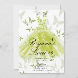 Invitación Vestido de baile de mariposa Spring Green Dulces 1
