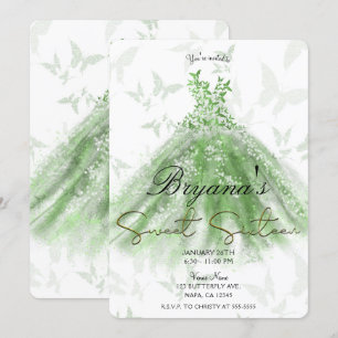 Invitación Vestido de Baile de Mariposa Verde Fiesta Dulces 1