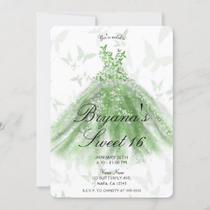 Invitación Vestido de Baile de Mariposa Verde Fiesta Dulces 1