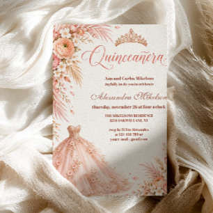 Invitación Vestido de baile de quinceañera de color rosa agua