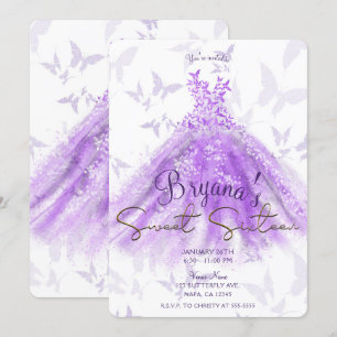 Invitación Vestido de Baile Mariposa de Oro Púrpura Fiesta Du
