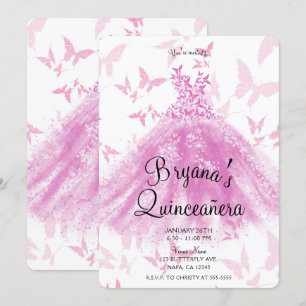 Invitación Vestido de Baile Mariposa Rosa de Frutas Quinceañe
