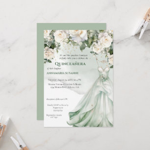Invitación Vestido de Baile Quinceañera Floral Verde de Salvi