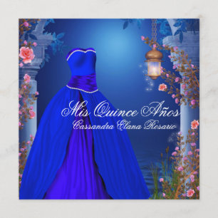 Invitación Vestido de Baile Real Azul Naval Rosa Quinceañera