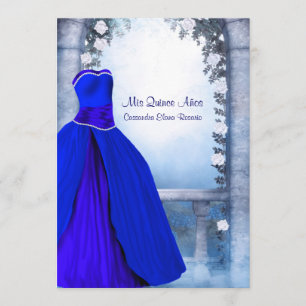Invitación Vestido de Baile Real Azul Naval Rosa Quinceañera