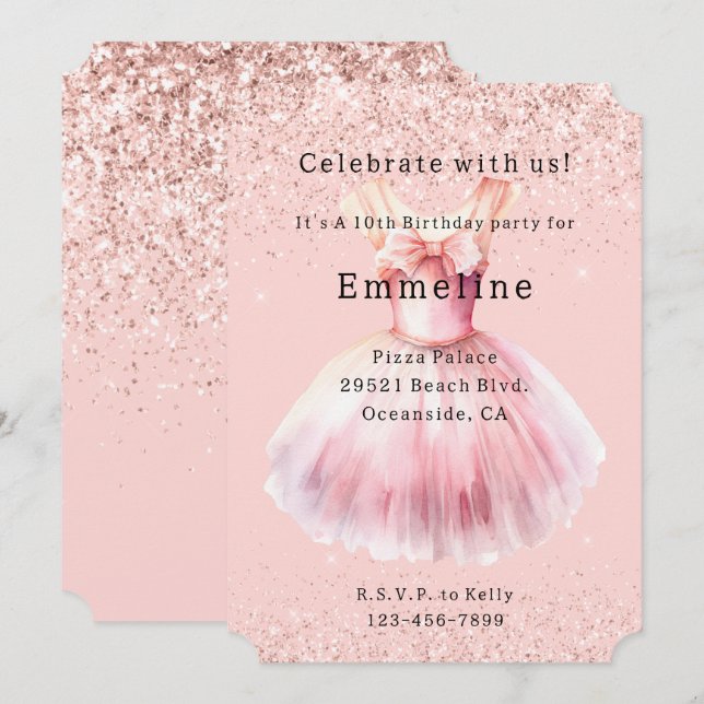Invitación Vestido de ballet de Purpurina blanco rosado de Ru (Anverso / Reverso)
