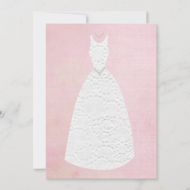 Invitación Vestido de boda blanco de la ducha del rosa (Anverso)