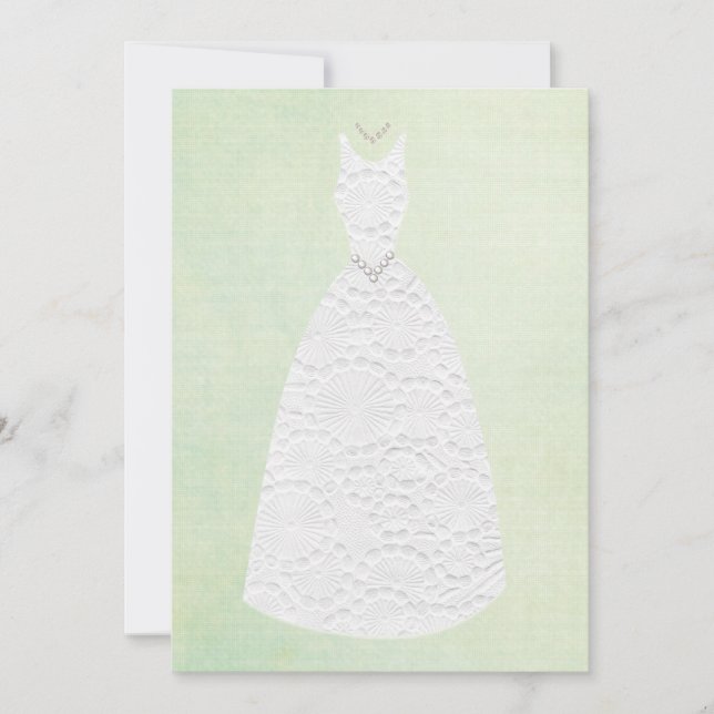 Invitación Vestido de boda blanco de la ducha del verde (Anverso)