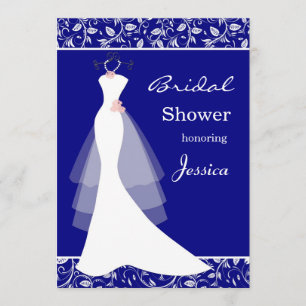 Invitación Vestido de boda blanco en ducha nupcial del azul